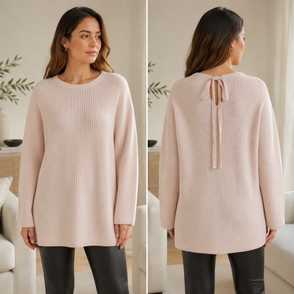 Nordstrom Signature Cashmere Sweater Women S Pink Oversized Tie Back Ribbed